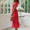 NineFit Basics Womens Summer Dresses midi Polka dot Dress Short Sleeve Ruffle Boho Dress Casual Trendy Vacation Elegant Sundress, Small, Red view 3