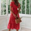NineFit Basics Womens Summer Dresses midi Polka dot Dress Short Sleeve Ruffle Boho Dress Casual Trendy Vacation Elegant Sundress, Small, Red view 4