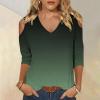 3/4 Length Sleeve Womens Tops Sexy Off The Shoulder Tops for Women Summer V Neck T-Shirt Solid Color/Graphic Tees 2025 Casual Clothes Business Dressy Top Trendy Going Out Shirts Boho Fashion Cute view 2