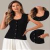 Allegra K Sweater Vest for Womens Summer Scoop Neck Top Button Sleeveless Ribbed Knitted Tank Top X-Small Black view 2