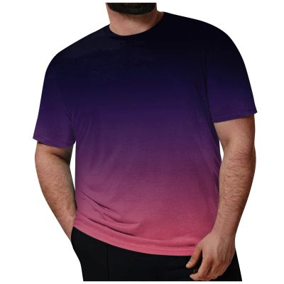 RTRDE Graphic Shirts, Plus Size for Men Short Sleeve Gradient Color Casual Big and Tall Crewneck T-Shirt Shirts (7XL, Hot Pink)