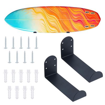 SUPERFINDINGS 2 Sets Surfboard Wall Rack Surfboard Mount Display Carbon Steel Ski Storage Rack Black Ski Wall Mount Display Snowboard Storage Decorative Snowboard Mount Snowboard Shelf Brackets
