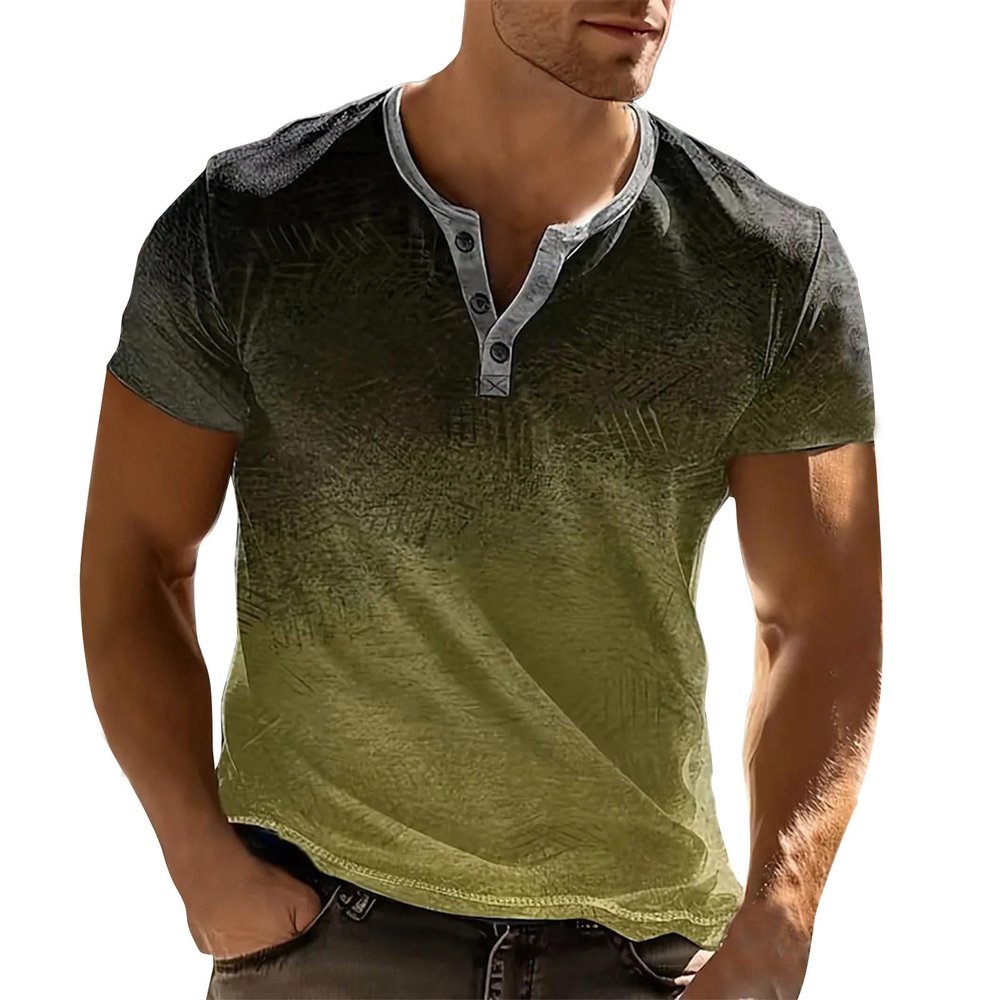 RTRDE Man Tshirts for Men, Casual Henley Shirt Button Short Sleeve Graphic T-Shirt Summer Tees Tops Mens Tees Clothes (L, Army Green)