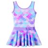 Girls Swimsuit One Piece UPF 50+ Floral Skirted Bathing Suit Modest Beach Swim Dress S458_PurpleScale_92/98 view 1