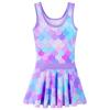 Girls Swimsuit One Piece UPF 50+ Floral Skirted Bathing Suit Modest Beach Swim Dress S458_PurpleScale_92/98 view 2