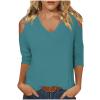 3/4 Length Sleeve Womens Tops Sexy Off The Shoulder Tops for Women Summer V Neck T-Shirt Solid Color/Graphic Tees 2025 Casual Clothes Business Dressy Top Trendy Going Out Shirts Boho Fashion Cute view 1