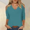 3/4 Length Sleeve Womens Tops Sexy Off The Shoulder Tops for Women Summer V Neck T-Shirt Solid Color/Graphic Tees 2025 Casual Clothes Business Dressy Top Trendy Going Out Shirts Boho Fashion Cute view 2