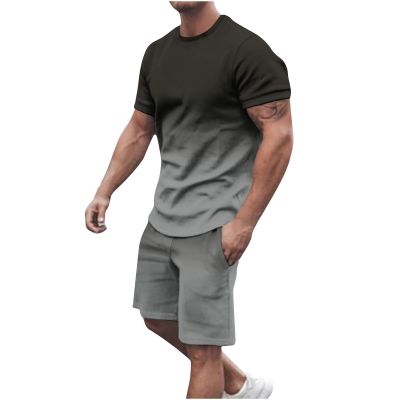 NineFit Basics today 2024 Mens Casual 2 Piece Outfits Summer Fashion Gradient Color Short Sleeve Athletic Shirt and Drawstring Shorts Sweatsuit prime of day deals Black 4X
