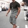 NineFit Basics today 2024 Mens Casual 2 Piece Outfits Summer Fashion Gradient Color Short Sleeve Athletic Shirt and Drawstring Shorts Sweatsuit prime of day deals Black 4X view 2