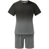 NineFit Basics today 2024 Mens Casual 2 Piece Outfits Summer Fashion Gradient Color Short Sleeve Athletic Shirt and Drawstring Shorts Sweatsuit prime of day deals Black 4X view 3