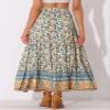 Allegra K Boho Skirt for Women's Casual Peasant Floral Bohemian Tassels Elastic Waist Maxi Skirts Large Beige view 2