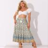 Allegra K Boho Skirt for Women's Casual Peasant Floral Bohemian Tassels Elastic Waist Maxi Skirts Large Beige view 3