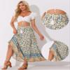 Allegra K Boho Skirt for Women's Casual Peasant Floral Bohemian Tassels Elastic Waist Maxi Skirts Large Beige view 4