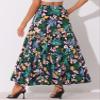 Allegra K Boho Skirt for Women's Casual Peasant Floral Bohemian Tassels Elastic Waist Maxi Skirts Small Dark Blue view 3