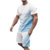 NineFit Basics today 2024 Mens Casual 2 Piece Outfits Summer Fashion Gradient Color Short Sleeve Athletic Shirt and Drawstring Shorts Sweatsuit amazon outlet clearance of sales today Light Blue 4X view 1