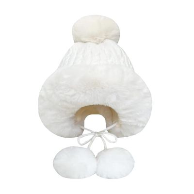 RYZGOJV Winter Beanie Hat for Women Plush Cotton Lined Pom Pom Hats for Girls Warm Winter Knit Skull Cap-White