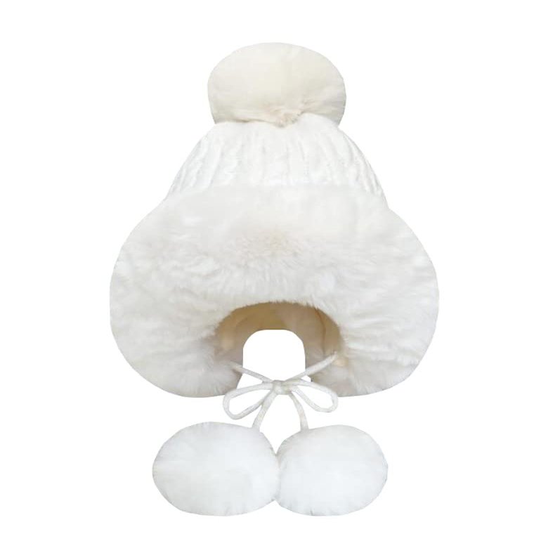 RYZGOJV Winter Beanie Hat for Women Plush Cotton Lined Pom Pom Hats for Girls Warm Winter Knit Skull Cap-White