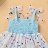 ABEHIK Toddler Girls Dresses Birthday Party Dress Baby Kids Bowknot Polka Dot Sequin Spaghetti Straps Tulle Tutu Princess Dress Pageant Holiday Cake Smash Photoshoot Dress Blue White 3-4Y view 4