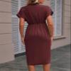 chouyatou Women Elegant Party Business Casual Dress Pencil Short Sleeve Wrap V Neck Bodycon Midi Work Dress (Medium,Dark Red) view 4