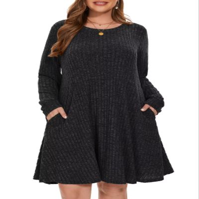 BELAROI Sweater Dress Plus Size Dresses for Curvy Women Long Sleeve Crew Neck Casual Tunic Fall Winter Oufits Pockets (5X, Dark Gray)