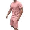 NineFit Basics today 2024 Mens 2 Piece Outfits Summer Athletic Casual Short Sleeve Crewneck Shirts and Drawstring Tracksuit Shorts Beach Outfit teacher prime of day Pink 2X, XX-Large view 1
