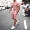 NineFit Basics today 2024 Mens 2 Piece Outfits Summer Athletic Casual Short Sleeve Crewneck Shirts and Drawstring Tracksuit Shorts Beach Outfit teacher prime of day Pink 2X, XX-Large view 2