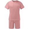 NineFit Basics today 2024 Mens 2 Piece Outfits Summer Athletic Casual Short Sleeve Crewneck Shirts and Drawstring Tracksuit Shorts Beach Outfit teacher prime of day Pink 2X, XX-Large view 3