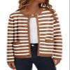 Dokotoo Brown Cardigan Sweaters for Women 2026 Fashion Trendy Loose Casual Fall Clothes Long Sleeve Open Front Long Chunky Cable Knit Striped Cardigan Sweater Winter Outerwear Coat Small view 1