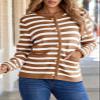 Dokotoo Brown Cardigan Sweaters for Women 2026 Fashion Trendy Loose Casual Fall Clothes Long Sleeve Open Front Long Chunky Cable Knit Striped Cardigan Sweater Winter Outerwear Coat Small view 3