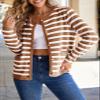 Dokotoo Brown Cardigan Sweaters for Women 2026 Fashion Trendy Loose Casual Fall Clothes Long Sleeve Open Front Long Chunky Cable Knit Striped Cardigan Sweater Winter Outerwear Coat Small view 4