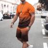 NineFit Basics today 2024 Mens Casual 2 Piece Outfits Summer Fashion Gradient Color Short Sleeve Athletic Shirt and Drawstring Shorts Sweatsuit amazon of prime of day 2024 deals Orange L view 2