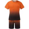 NineFit Basics today 2024 Mens Casual 2 Piece Outfits Summer Fashion Gradient Color Short Sleeve Athletic Shirt and Drawstring Shorts Sweatsuit amazon of prime of day 2024 deals Orange L view 3
