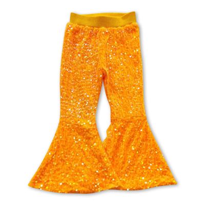 Yawoo Haan Shinny Baby Girls Bell Bottom Sequins Pants Orange