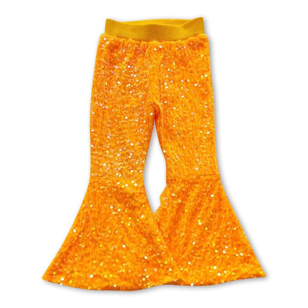 Yawoo Haan Shinny Baby Girls Bell Bottom Sequins Pants Orange