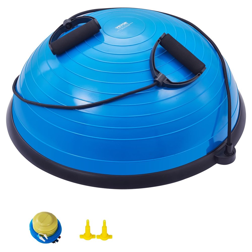 VEVOR 23-inch Half Exercise Ball Trainer, 660 lbs Capacity Balance Ball, Includes Resistance Bands and Pump, Ideal for Full Body Workouts, Yoga, and Strength Training at Home Gym, Blue
