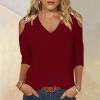 3/4 Length Sleeve Womens Tops Sexy Off The Shoulder Tops for Women Summer V Neck T-Shirt Solid Color/Graphic Tees 2025 Casual Clothes Business Dressy Top Trendy Going Out Shirts Boho Fashion Cute view 2