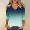 3/4 Length Sleeve Womens Tops Sexy Off The Shoulder Tops for Women Summer V Neck T-Shirt Solid Color/Graphic Tees 2025 Casual Clothes Business Dressy Top Trendy Going Out Shirts Boho Fashion Cute view 2