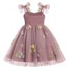 ABEHIK Baby Girls Birthday Party Dress Toddler Kids Bowknot Sequin Spaghetti Straps Tulle Tutu Princess Dress Floral Embroidery Cake Smash Photoshoot Dresses Taro Purple 2-3y view 2