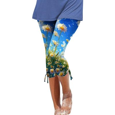 Leggings for Women 2024 Capri Pants Leggings Fitness Tights Workout Print Gym Capri Trousers 3/4 Length Cropped Pants