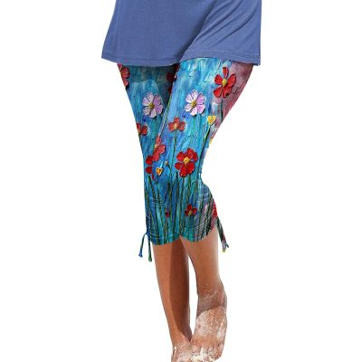 Leggings for Women 2024 Capri Pants Leggings Fitness Tights Workout Print Gym Capri Trousers 3/4 Length Cropped Pants