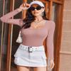 Ekouaer Womens Long Sleeve Shirts Square Neck Slim Fit Basic Tops Ribbed Thermal Undershirts Layering Tee Misty Rose X-Large view 2