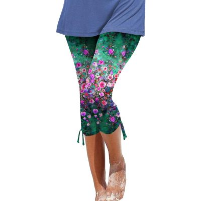 Leggings for Women 2024 Capri Pants Leggings Fitness Tights Workout Print Gym Capri Trousers 3/4 Length Cropped Pants
