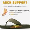 KuaiLu Men's Leather Flip Flops Arch Support Summer Beach Pool Water Thong Sandals Waterproof Rubber Walking Shoes Slip on Orthotic Casual Sport Cushioned Slides Shower Slippers Army Green Size 10.5 view 4