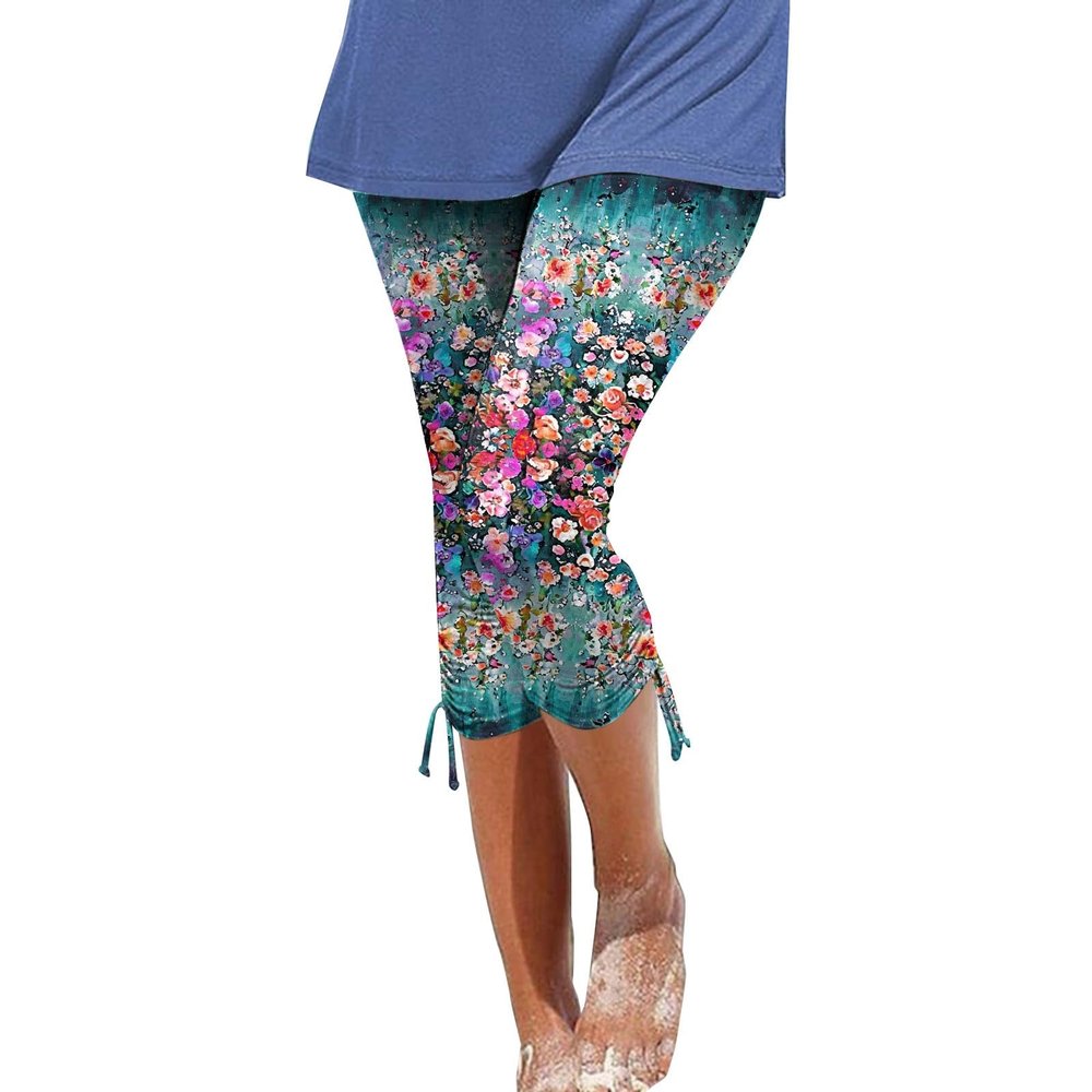 Leggings for Women 2024 Capri Pants Leggings Fitness Tights Workout Print Gym Capri Trousers 3/4 Length Cropped Pants