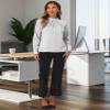 Allegra K Work Blouses for Women Stand Collar Long Sleeve Ruched Dressy Business Casual Work Shirt Small Gray view 3