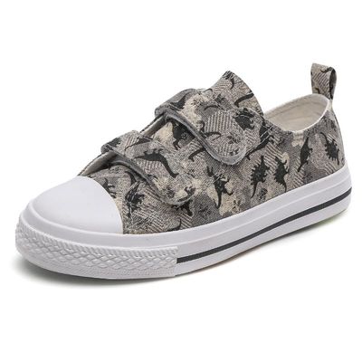 Cozystep Toddler Boys Girls Slip On Canvas Sneakers Cartoon Dinasour Printed Little Kid Unisex Adjustable Strap Walking Shoes Lazy Shoes with Hook and Loops