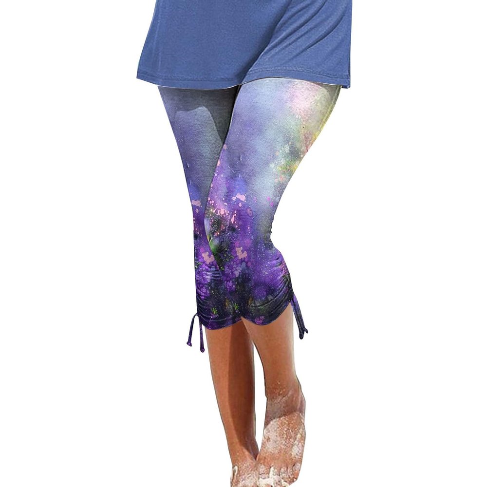 Leggings for Women 2024 Capri Pants Leggings Fitness Tights Workout Print Gym Capri Trousers 3/4 Length Cropped Pants