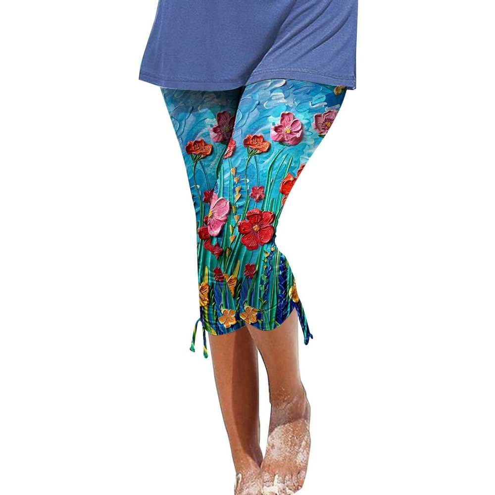 Leggings for Women 2024 Capri Pants Leggings Fitness Tights Workout Print Gym Capri Trousers 3/4 Length Cropped Pants