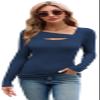 XIEERDUO Long Sleeve Shirts for Women Slim Fit Shirts Sexy Party Tops Y2K Dark Blue L view 3