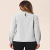 Allegra K Work Blouses for Women Stand Collar Long Sleeve Ruched Dressy Business Casual Work Shirt Large Gray view 2